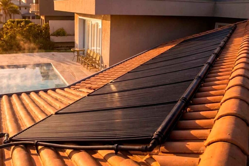 Placas de aquecimento solar instaladas no telhado para piscina Glass